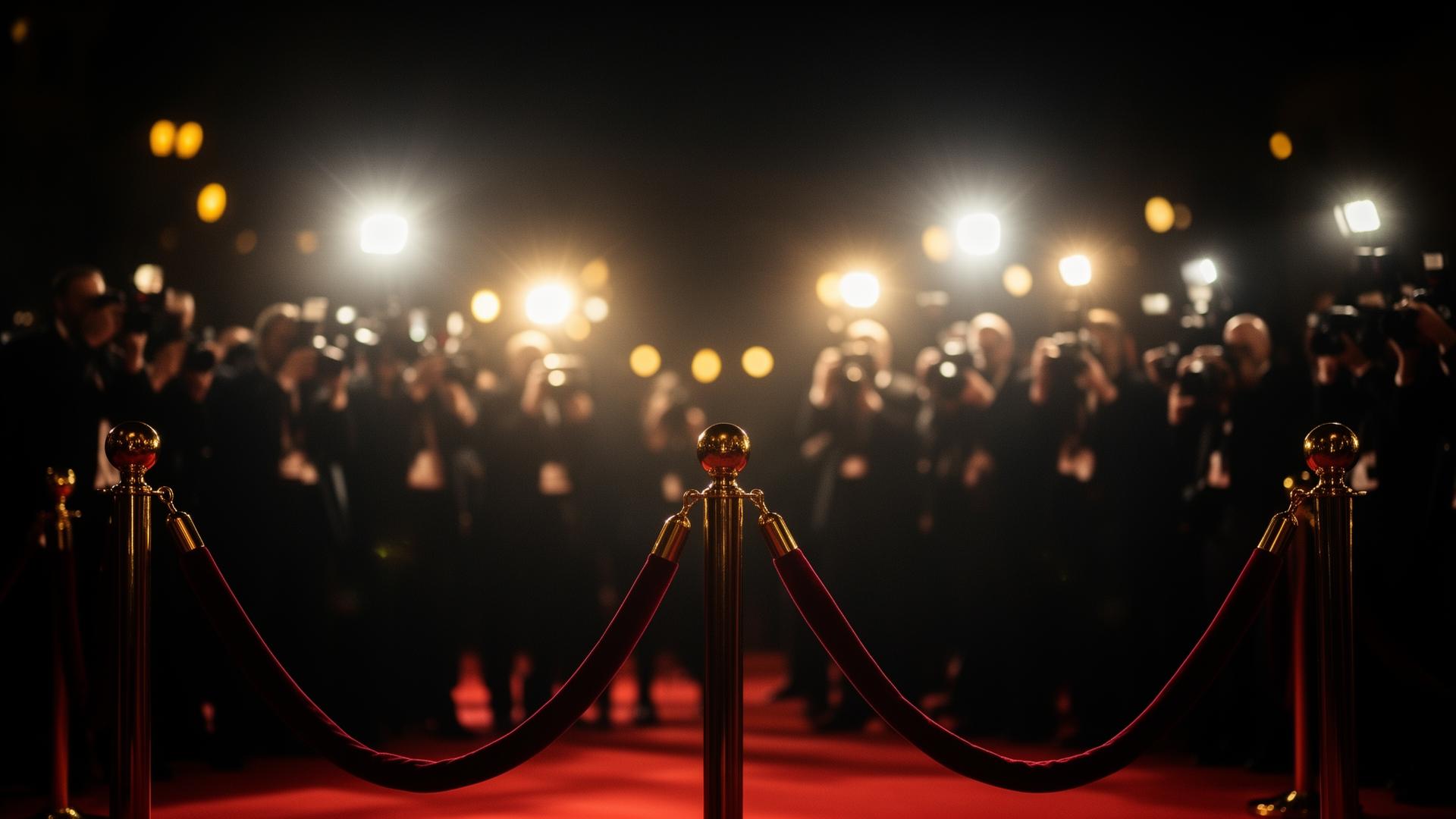 Red carpet with paparazzi flashes